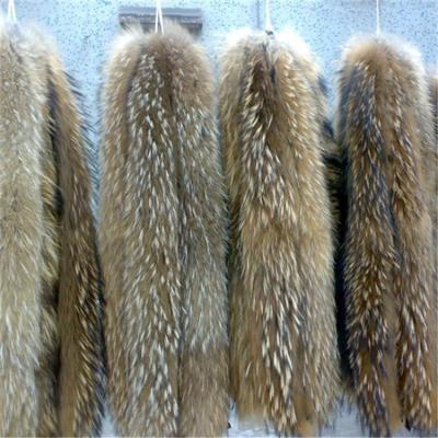 China Real Garment 100% Raccoon Fur Collar Scarf Fur Trim Real Down Coat DIY Fur Strips Overflow For Hood for sale