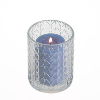 China Fashionable Luxury Christmas Candle Jars Round Embossed Embty Crystal Candle Holder for sale