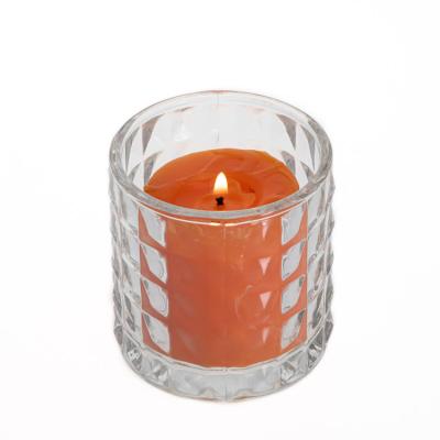 China Empty Fashionable Wedding Candle Jar Round Home Decor cCandle Embossed Glass Holder for sale