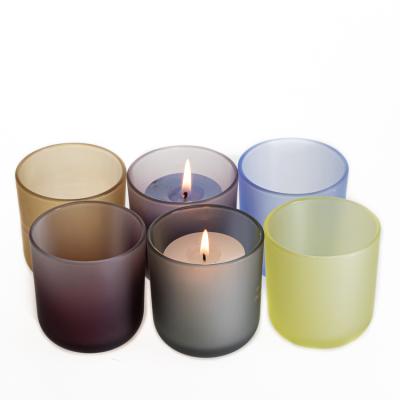 China Trendy Home Decor Colored Small Round Glass Candle Jar Matte Empty Candle Holder For Wedding for sale