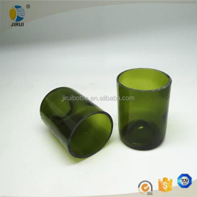 China Viable Wholesale Recycled Dark Green Wine Bottle Cut Glass Candle Jars for sale