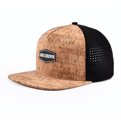 China Melin Luxury Flat Brim Cork High Quality Custom Made JOINT JOINT Patch Mens Laser Cut Leather Hole Perforated Hip Hop Snapback Hat Cap for sale