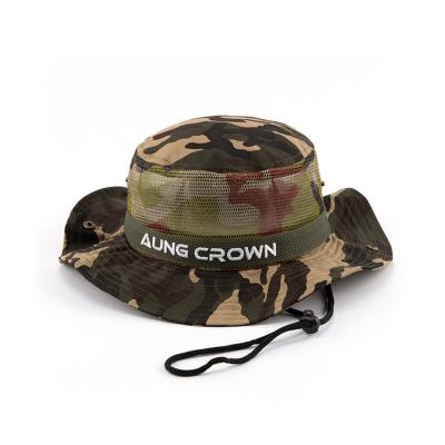 China Custom Wholesale Breathable Camouflage Adjustable Fisherman Bucket Outdoor Fishing Hats With String for sale