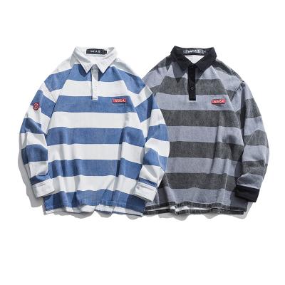 China Factory direct custom high quality anti-pilling stripe men's long sleeve polo shirt wholesale for sale