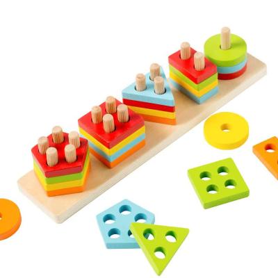 China Hot Selling Montessori Color Recognition and Stacking Wooden Stacker Toy Shape Sorter Toys for Toddlers Kids for sale