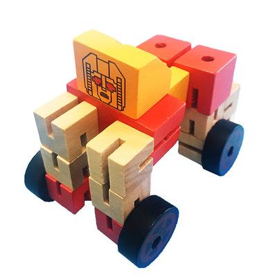 China Wooden Car Wooden Educational Funny Variable Action Robot Deformation DIY Robot Toy for sale