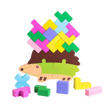 China 2021 Hot Selling Eco-friendly Material 'Wooden Building Block' Shape Educational Hedgehog Cartoon Balancing Blocks for sale