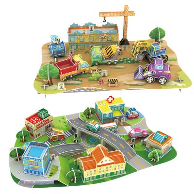 China Cartoon Toy 134PCS Engineering Series Car DIY 3D Assembly Paper Toy Kids Puzzles Educational Toy for sale