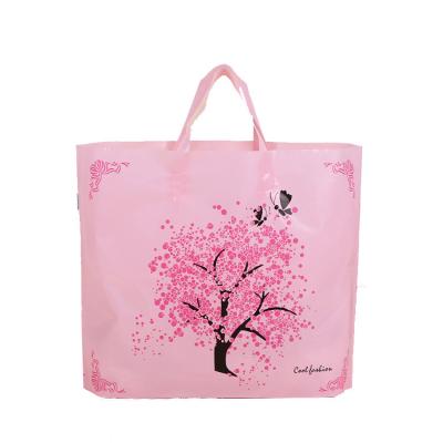 China Recyclable Hot Selling Reusable Custom Logo Printed Pink Plastic Shopping Bag With Soft Loop Handle for sale