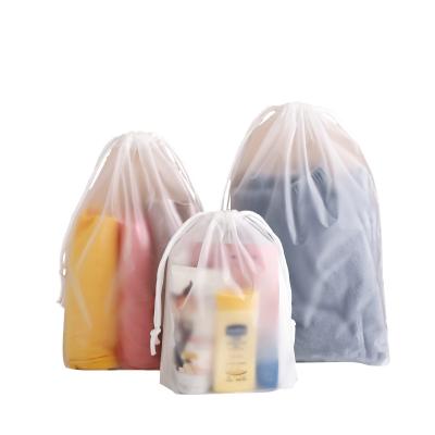 China Hot Selling Custom Logo Printed Large Transparent Frosted Drawstring Pouch Makeup Drawstring Pouch Gift Packaging Bag Eco-friendly for sale