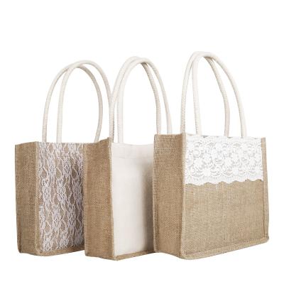 China Eco Friendly Custom Made Recycle Quilting Canvas Shopping Tote Bag With Cotton Handle Natural Foldable Reusable Lace Burlap Burlap for sale