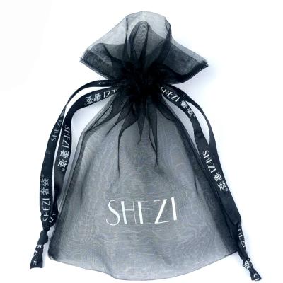 China White Printed Custom Organza Bag Wholesale Recyclable Wedding Logo Big Drawstring Promotional Organza Gift Bag Favor Organza Pouch for sale