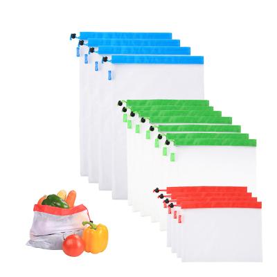 China High Quality Eco-Friendly.Reusable RPET Fruit Vegetable Storage Mesh Bags Mesh Drawstring Packing Lightweight Washable Bag For Groceries for sale