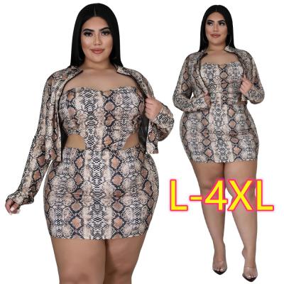 China Breathable Women's Plus Size Dress Snake Long Zipper Skirt And Sleeve Set Hip Two Piece Package Print Mini Skirts for sale