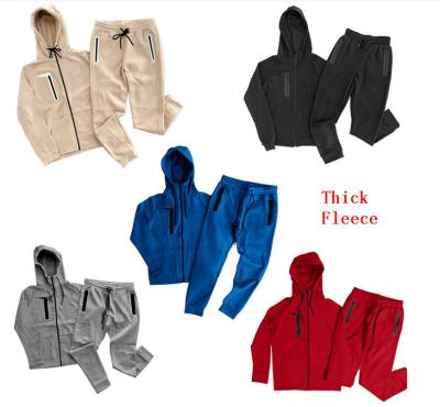 China Mens Winter Outfits Set Two Piece Fleece Jackets Breathable Sweatpants Hoodies Zipper Solid Color Sets Sweatsuit Tracksuits For Men for sale