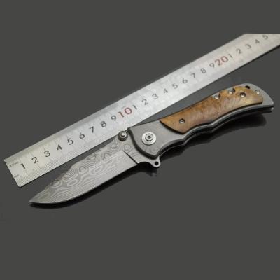 China Hot Sale Non-variable Classic Army 440C Amazon Damascus Handle Pocket Knife Steel Wood Folding Knives for sale