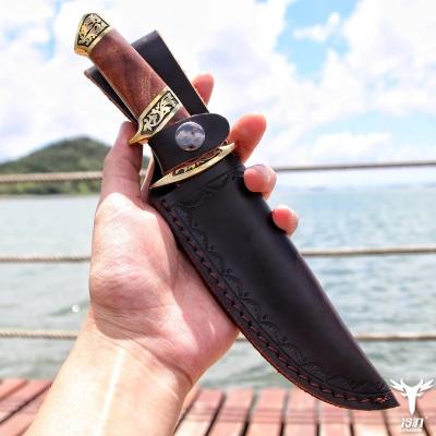 China Multitool Damascus Tactical Knife Blade Survival Non-variable Outdoor Camping Wooden Fixed Hunting Knife for sale