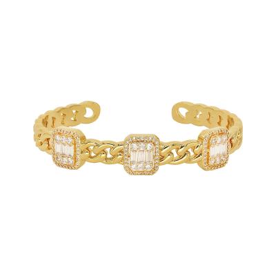 China New Design TRENDY Gold Plated Ice Brass Chain Cuban Diamonds Bangle Fashion Hip Hop Geometric Wrist Bracelet for sale