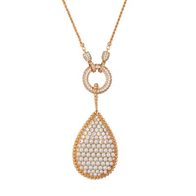 China Rose Gold Plated Micro Pave Cubic Zirconia Chain Necklace Drop Shape Exquisite Gold Pendant Necklace Luxury FASHIONABLE Ladies for sale