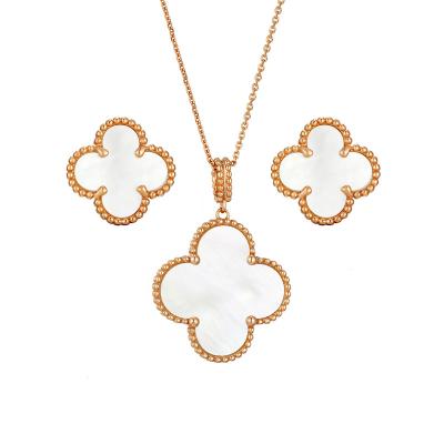 China Trendy new fashion exquisite luxury four leaf earrings and clover necklace pendant women jewelry set for sale