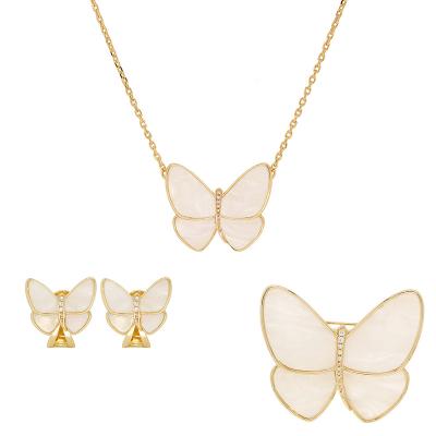 China Delicate Newest Vintage Fashion 18K Copper Gold Plated White Pearly Butterfly Jewelry Set for sale