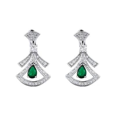 China FASHIONABLE Green Gemstone Helix Shape Earrings with Apricot Style Spring Hollow Diamond Leaf Earrings for sale