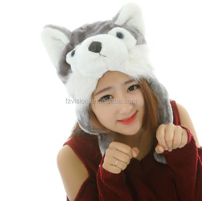 China JOINT Custom Plush Husky Hat Cosplay Animal Warm Promotion Kid Cartoon Winter Animal Covers for sale