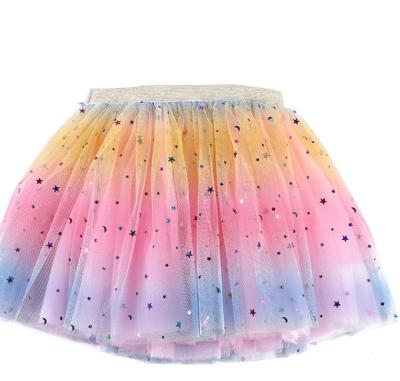 China Dress Up 3 Layers Rainbow Tutu Kids With Stars Girls Latin Dance Skirt Party Performance Tutu for sale