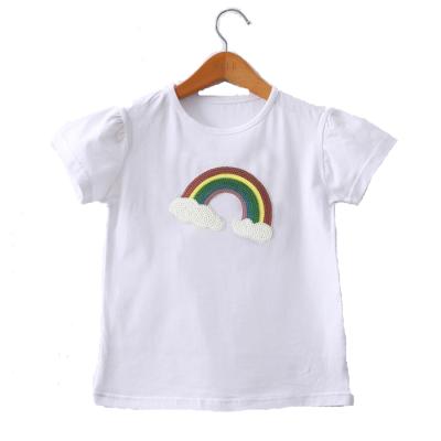 China from above & 100% Cotton Tees Boys Girls T-shirt Kids Summer Clothes Sequin Rainbow White T-shirt for sale