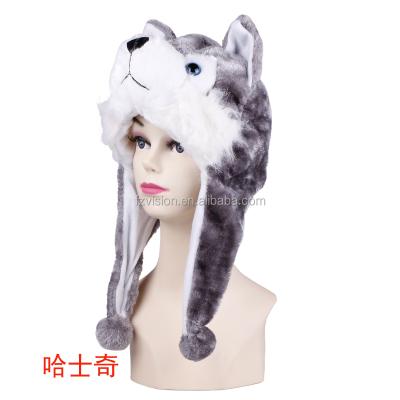 China Customized Cow COMMON Tiger Wolf Winter Hat Costume Logo Earmuff Plush Husky Animal Hood for sale