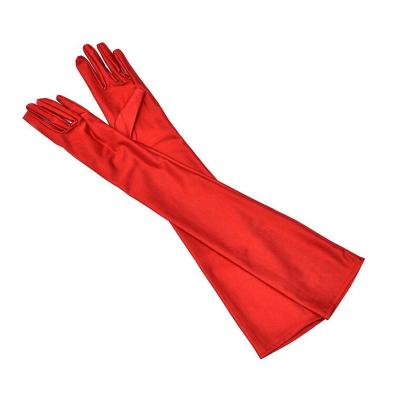 China Lady Spandex Elastic Black Gloves Even Red White Women 53cm Long Plain Elbow / Finger Wrist Stretch Long Glove Match Suits for sale