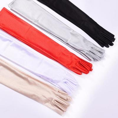 China Autumn Winter Long Gloves Female Simple White Mittens Fashion Solid Colors Satin Opera Evening Prom Costume Female Glove for sale