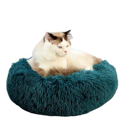 China Luxury Round Fur Cat Bed Pet Beds Ultra Plush Faux Cushion Breathable Soft Washable Dog Beds for sale