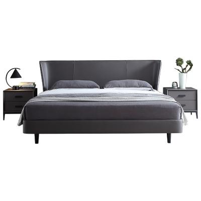 China Upholstery Furniture Gray Authentic Leather Queen Size Modern Platform Bed for sale