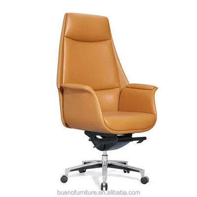 China (Height)Brown Leather Adjustable Comfortable Home Office Chair With High Back for sale