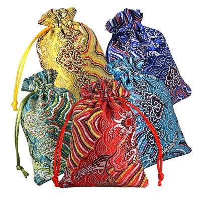 China Drawstring Satin Gift Bags Peony Wedding Drawstring Pouches Christmas Jewelry Bags for sale