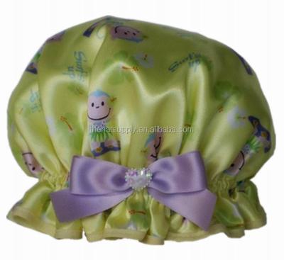 China Viable Factory Wholesale Fashionable Modern Design Satin Shower Cap Comfortable Printed Women for sale