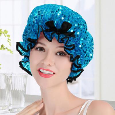 China Sustainable Reusable Waterproof Shower Hats Double Layers Women Bath Cap for sale