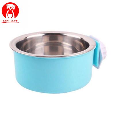 China Sustainable Pet Bowl Stainless Steel Blow-on Bowl Metal For Dog Cat Crate Cage Food Water Bowl for sale