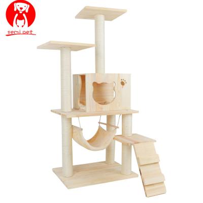 China Wooden Cat Tree House Kitten Scratching Post Tower Housing Funny Toy Climbing Furniture for sale