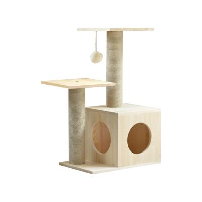 China Wood Cat Tree Cat Tower with Scratch Post Kitty Condos for Cat Play Cat Activity Trees for sale