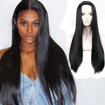 China Available High Quality Silky Straight 21inch 70cm Lace Front Straight Hair Replacement Party Synthetic Wigs Center Part Wig for sale