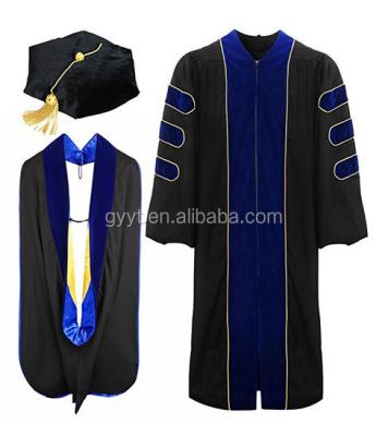 China School Dresses PHD Tam Doctoral Graduation Gown Royal Trim Blue Gold Piping for sale