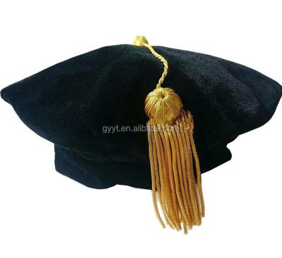 China breathable & 8 Sided Graduation Doctoral Tam Waterproof Hat with Gold Bullion Tassel for sale