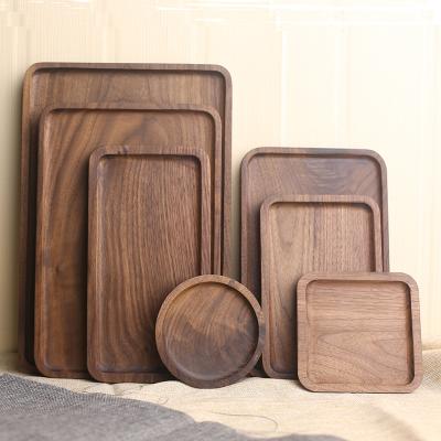 China Sustainable Customization Black Walnut Cake Wooden Bread Plates Breakfast Snack Dish Bamboo Tray for sale