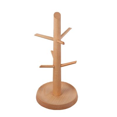 China Kitchen serise customization beech wood water cup holder creative bamboo wooden cup holder household cup holder with 4 hooks for sale