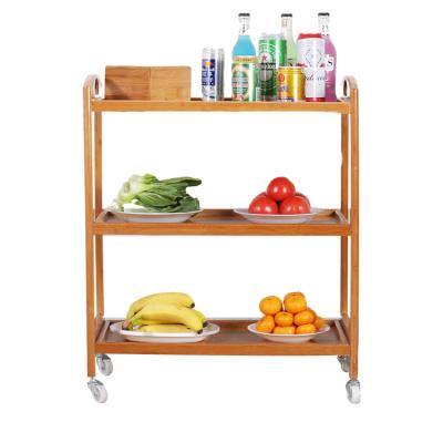 China Bamboo Vegetable Campaign Rack Group Released Single Dining Car Vegetable Wheeled Cart Kitchen Shelf for sale