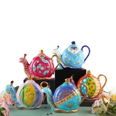 China Hot Selling Hand-Painted Ceramic Pot New Gifts CIA Viable Creative Colorful Snail Teapot for sale