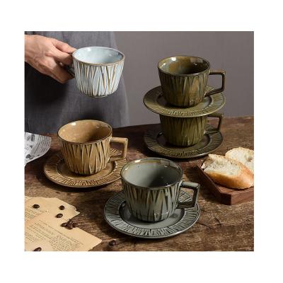 China Sustainable Ceramic Coffee Cup And Saucer Set Personalized Nordic Ceramic Handmade Cups Water Cup for sale