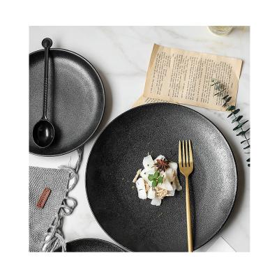 China 16 Inch Extra Large Ceramic Black Sustainable Hotel Special Seafood Dish Scrub Dish Dish for sale